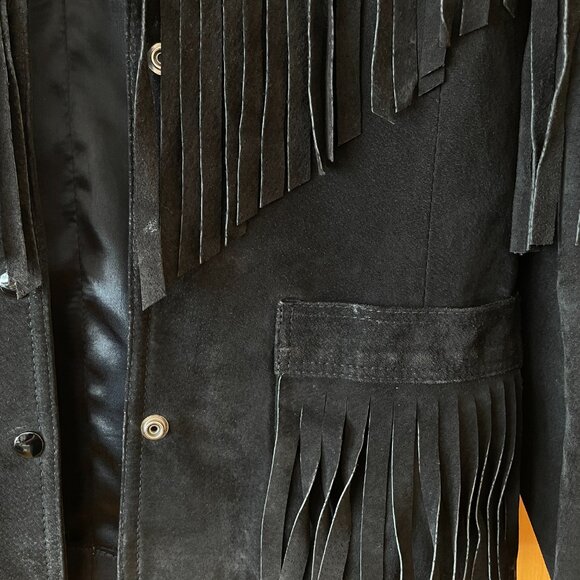 Fringed Black Leather Jacket - Picture 2 of 6